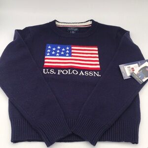 NWT U.S.‎ Polo Assn. Navy Sweater with American Flag Children’s Size Medium